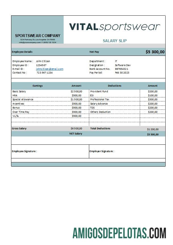 Em branco Modelo de extrato de ganhos de empresa de roupas esportivas em formatos Excel e PDF